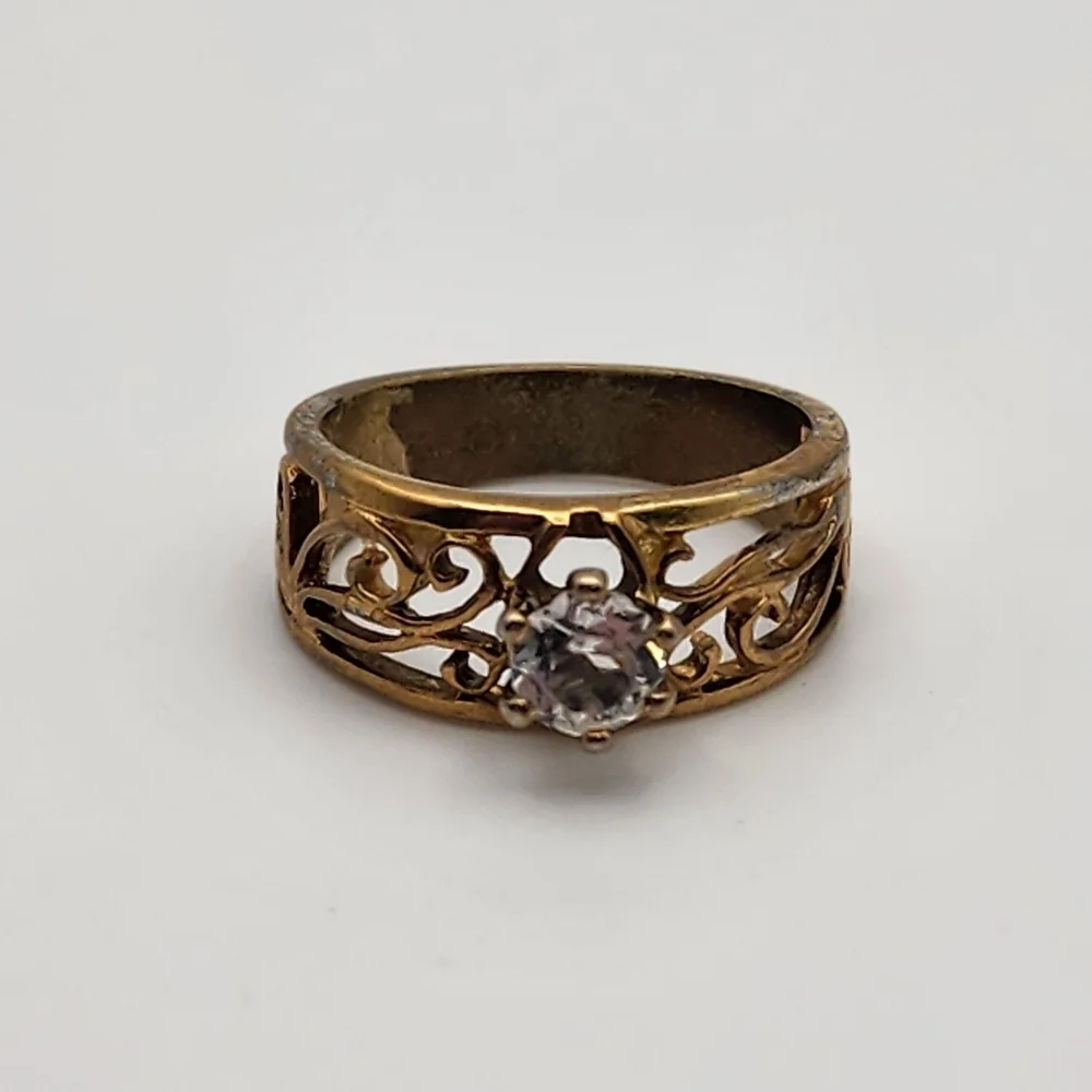 Vintage Aurora 18K HGE & Cubic Zirconia Swirl Ring (7.25)